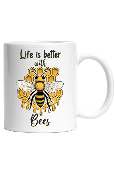 StoryGift Romania Cana cu albina cu mesajul "Life is better with bees", viata...