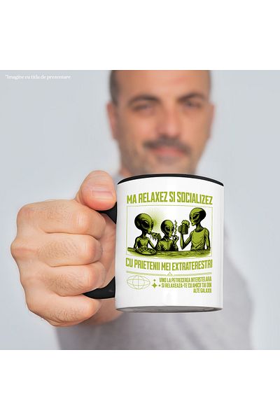 StoryGift Romania Alien Friends Pizza Social Mug, 330ml, Ceramic with Black Handle, With M,STG