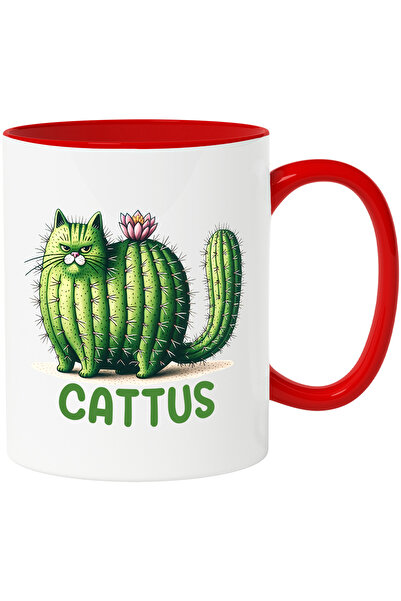 StoryGift Romania Cana cu pisica sub forma de cactus cu mesajul "Cattus", flo...
