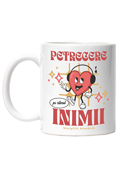 StoryGift Romania Cana cu Inima Rosie Vesela Cu Casti Audio Dragoste Inima Pe...