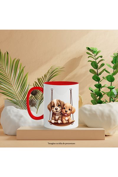 StoryGift Romania Mug with 2 puppies swinging | illustration | playmates | cum, Cu,STG