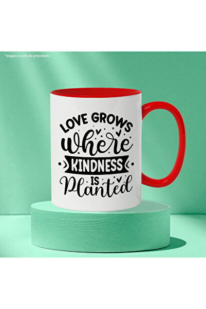 StoryGift Romania Mug with hearts and the text "Love grows where kindness is planted", With,STG
