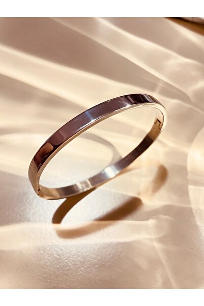 WisstoriaCollections Gümüş Renk Düz Erkek-Kadın Ajda Kelepçe-Bilezik