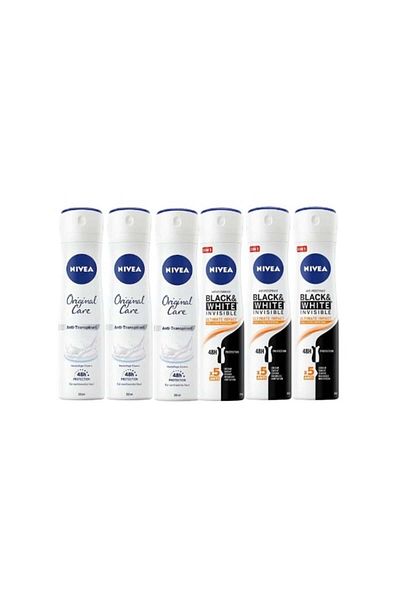 NIVEA Set 6 X 150ml, 3 X Black & White Invisible Ultimate Impact, 3 X Original Care