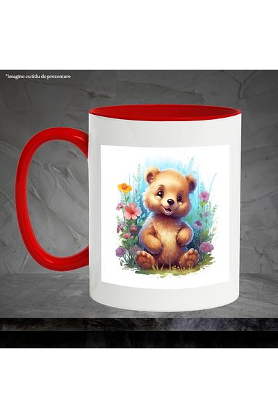 StoryGift Romania Mug with a happy teddy bear | in nature | illustration | plants | flowers | forest | , With ,STG