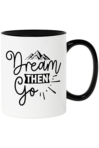 StoryGift Romania Cana cu munti si textul "Dream, then go" - viseaza apoi du-te cu Maner Negru, Cu Maner Negru