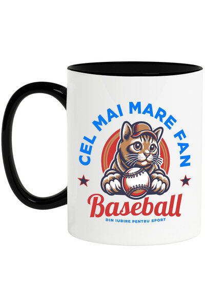 StoryGift Romania Cana cu Pisica Cu Sapca si Minge De Baseball Sport In Echip...
