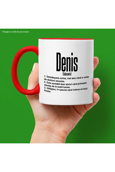 StoryGift Romania Mug With The Name Denis, With Funny Message, Curious, Sociable, Noisy, 330ml, Ceram, With ,STG
