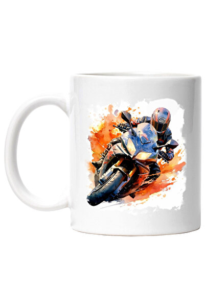 StoryGift Romania Cana Cu Motocicleta Sport, Casca, Ilustratie Watercolor, x ...