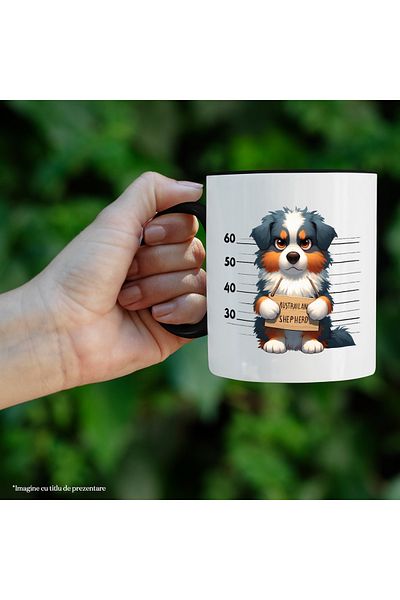 StoryGift Romania Cana cu ciobanesc australian la puscarie, caine, animal de companie, ilustratie,, Cu Maner Negru