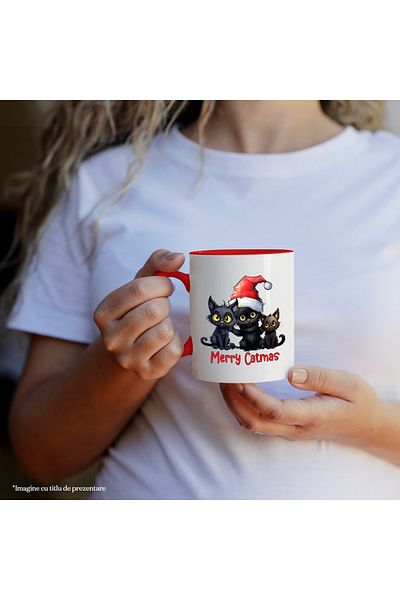 StoryGift Romania Mug with black kittens with the message "Merry Catmas", Merry Christmas, illustration, winter, With ,STG.
