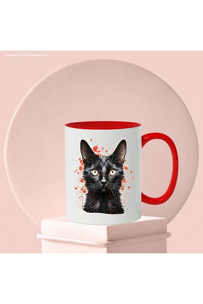 StoryGift Romania Mug With Cat, Eyes, Polka Dots, Paint, Drops, Illustration, Multicolor 330 ml, C, With, STG.