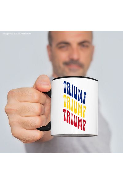 StoryGift Romania Mug The Word Triumph, in the Colors of the Romanian Flag, Red, Yellow, Blue, Tea, With
