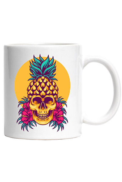 StoryGift Romania Cana Cu Craniu, Ananas, Flori, Hibicus, Tropical, Frunze, M...