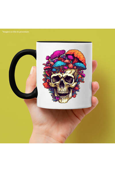 StoryGift Romania Mug With Skull and Colorful Mushrooms, Artistic, Creative, Bright Colors, Ceramics, With ,STG