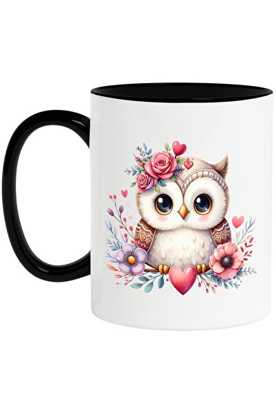 StoryGift Romania Cana cu o bufnita dragalasa, vesela, fericita, flori, inima...