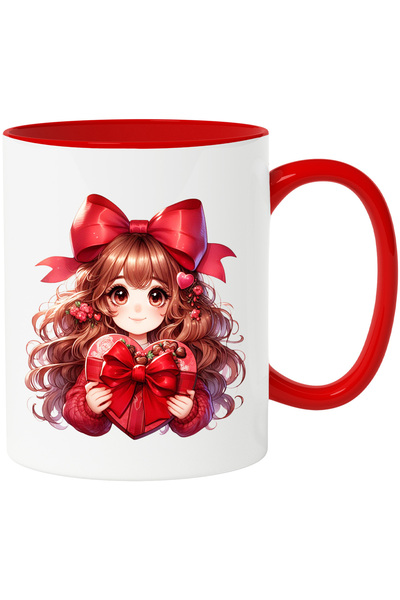 StoryGift Romania Cana cu o fetita dragalasa care a primit un cadou | ilustratie | cutie cu bomboa, Cu Maner Rosu