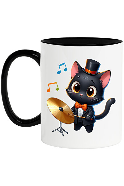 StoryGift Romania Cana cu o pisica neagra care bate la tobe, ilustratie, note...