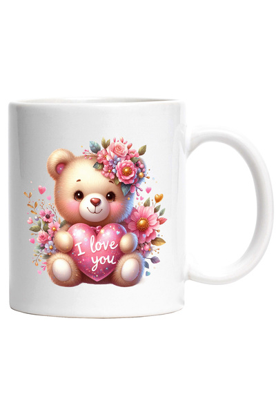 StoryGift Romania Cana cu un ursulet de plus care tine o inima in brate cu me...