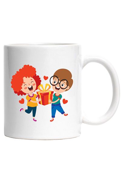 StoryGift Romania Cana Cu Copii, Cutie De Cadou, Inimi, Ochelari, Aniversare, Funda, Multicolor 33, Cu Maner Alb