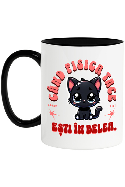 StoryGift Romania Cana cu Pisica Neagra Trista Text Haios Cand Pisica Tace Es...