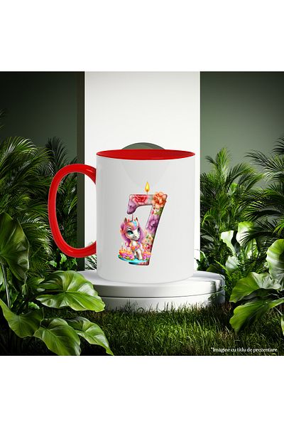 StoryGift Romania Mug with number 7, unicorn, illustration, for children, candle, flame, lit, , With ,STG
