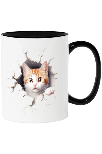 StoryGift Romania Cana Cu Pisica cu Portocaliu si Alb Care iese din Zid, Ador...