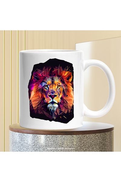 StoryGift Romania Cana Cu Cap De Leu, Arta Abstracta, Spatiu, Geometric, Multicolor 330 ml, Cerami, Cu Maner Alb