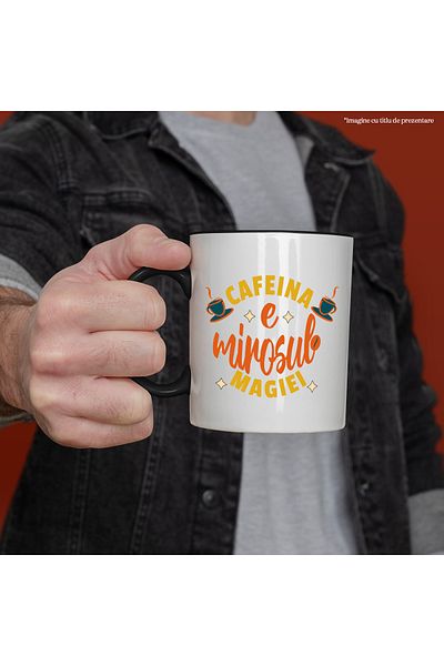 StoryGift Romania Caffeine is the smell of magic mug, morning energy aroma, 330ml, Ceramic with Handle, With Black Handle