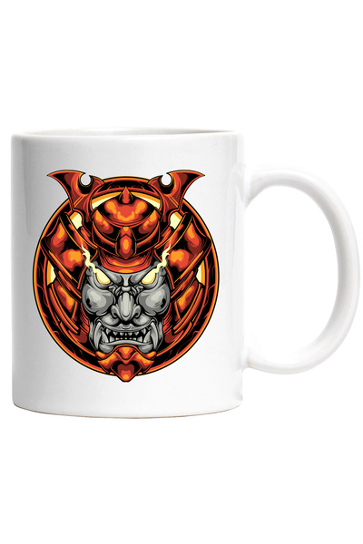StoryGift Romania Cana Cu Masca, Samurai, Flacari, Casca, Armura, Multicolor 330 ml, Ceramica cu M, Cu Maner Alb