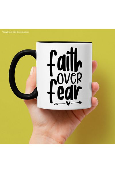 StoryGift Romania Heart-shaped mug for those who choose faith over fear with Black Handle, M,STG.