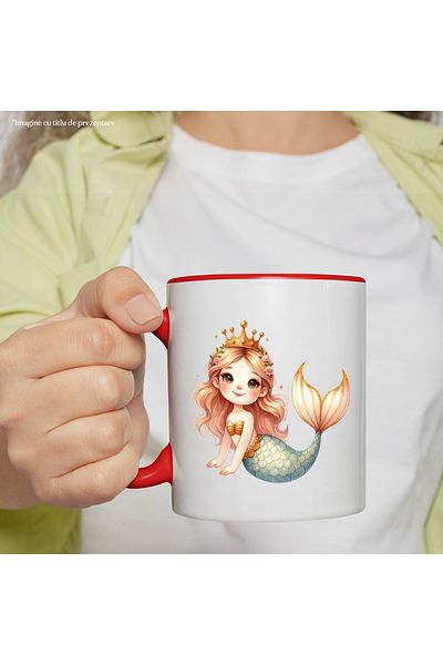StoryGift Romania Mug with a cheerful mermaid | illustration | royal crown | fishtail | half, With ,STG