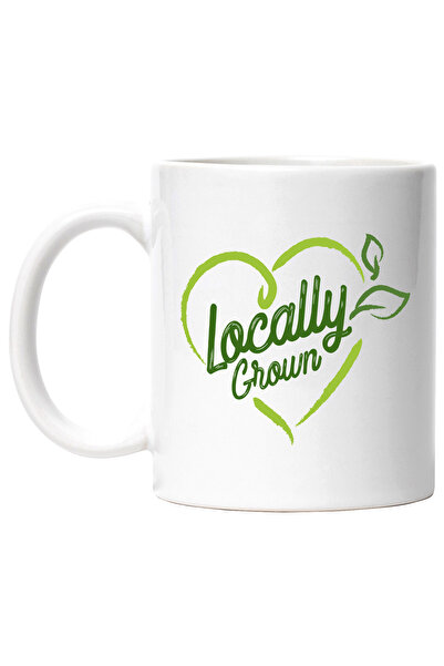 StoryGift Romania Cana Cu Mesaj In Engleza Locally Grown, Crescut Local, Inima, Frunza, Natural, M, Cu Maner Alb