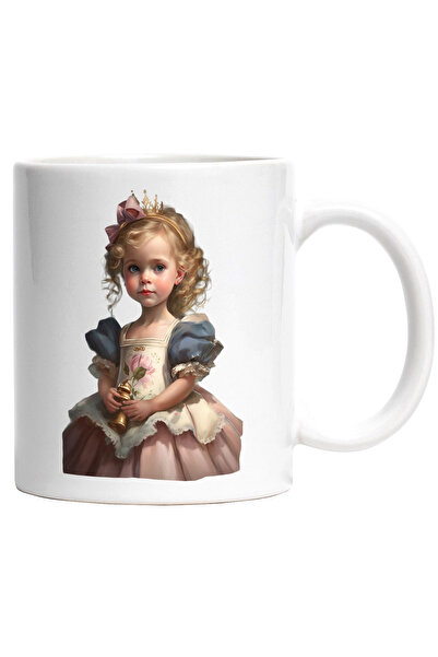 StoryGift Romania Cana Cu Fata Mica Printesa in Rochita Alb cu Roz, Coroana A...