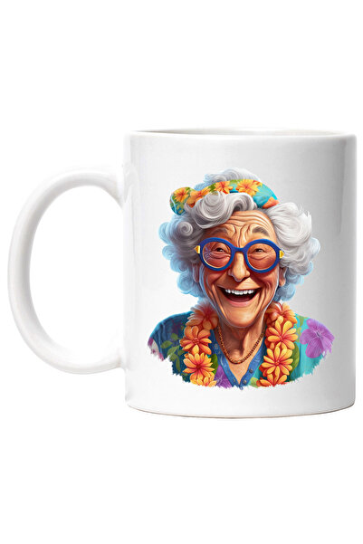 StoryGift Romania Cana cu o bunicuta care rade | ilustratie | veselie | in vacanta intr-un loc exo, Cu Maner Alb