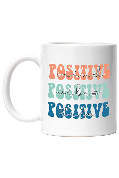 StoryGift Romania Cana cu mesajul "Positive mind, vibes, life", ilustratie, m...