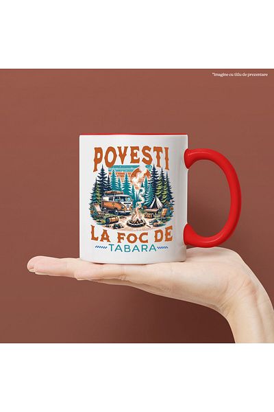 StoryGift Romania Mug with Camping In Nature Caravan Text Campfire Stories, Adventure, Ceramics, With, STG