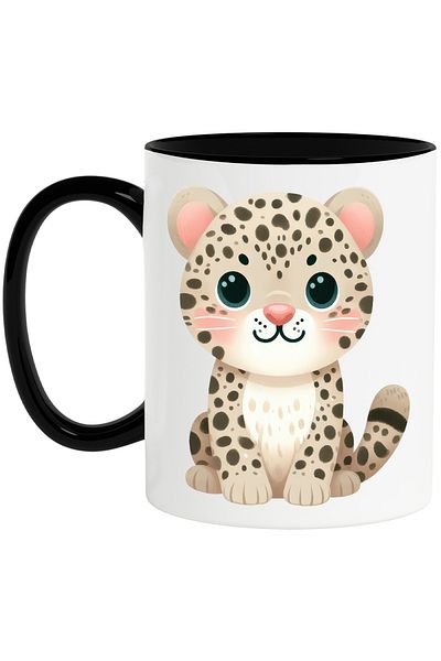StoryGift Romania Mug with a tiger, illustration, cheerful, blushing, happy, friendly with Black Handle, With ,STG