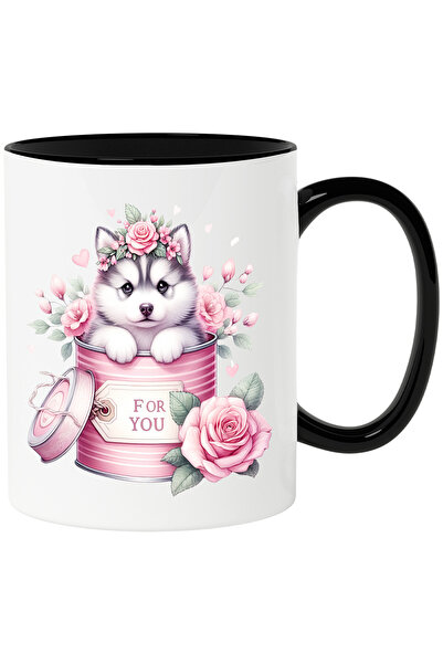 StoryGift Romania Cana cu un catelus Husky care iese dintr-o conserva | ilust...