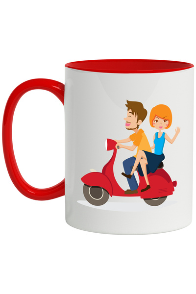 StoryGift Romania Чаша със скутер, двойка, шофиране, многоцветна, 330 мл, кер...