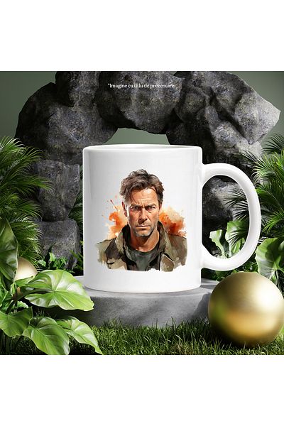 StoryGift Romania Cana Cu Clint Eastwood, Actor Celebru, Filme, Hollywood, Multicolor 330 ml, x Ce, Cu Maner Alb