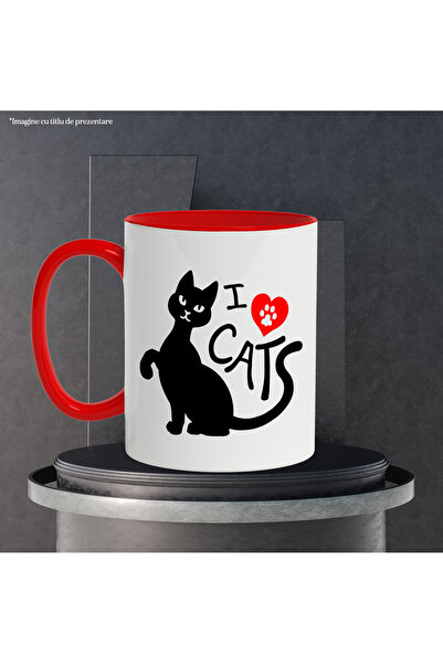 StoryGift Romania Mug with a cat and the message in English "I love cats" - I love cats with Handle, With, STG