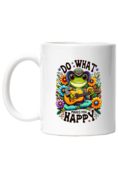 StoryGift Romania Cana cu mesajul "Do what makes you happy", stilul hippie, cultura, ilustratie, p, Cu Maner Alb