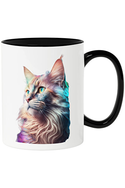 StoryGift Romania Cana Cu Pisica Blana Lunga Lucioasa, Colorata, Care Privest...