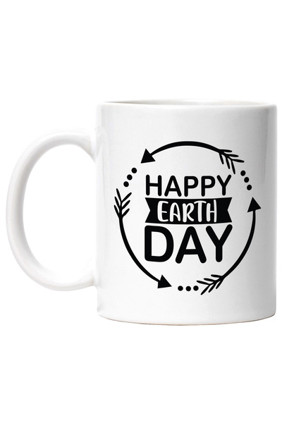 StoryGift Romania Cana cu textul in engleza "Happy Earth day" - zi a Pamantului fericita cu Maner , Cu Maner Alb