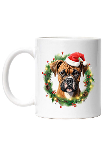 StoryGift Romania Cana cu un catel Boxer cu caciula de Craciun, ilustratie, c...