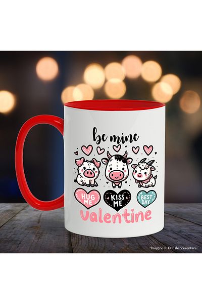 StoryGift Romania Animal mug with the message "Be mine, hug me, kiss me, best day, Valentine", by, Cu,STG