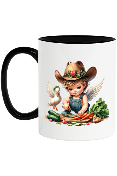 StoryGift Romania Cana cu un bebelus care pregateste legumele pentru a face mancare | ilustratie |, Cu Maner Negru