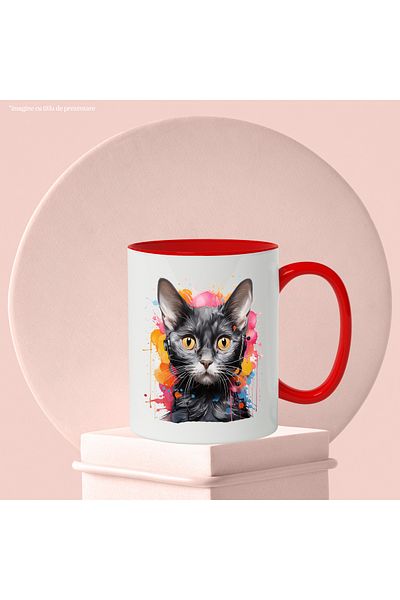 StoryGift Romania Cat Mug, Headphones, Paint, Watercolor, Pet, Multicolor 330 ml, With ,STG