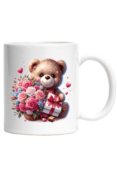 StoryGift Romania Cana cu un ursulet care tine un buchet cu trandafiri si un ...